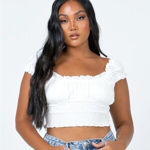 Princess Polly Love Galore White Smocked Crop Top | Size 8